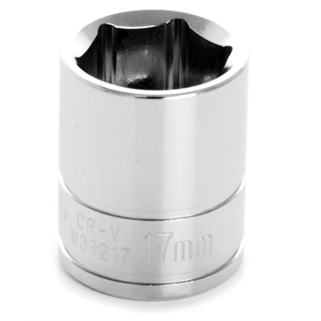 PERFORMANCE TOOL Chrome Socket, 3/8" Drive, 17mm, 6 Point, Shallow W38217